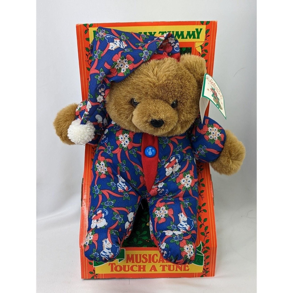 Dandee‎ International Christmas Musical Brown Bear Plush Blue Stuffed Animal Toy